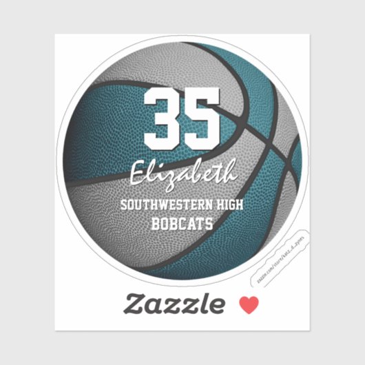 ティール（緑がかった色）グレーの女の子の男の子バスケットボールのチームカラー シール (シート)