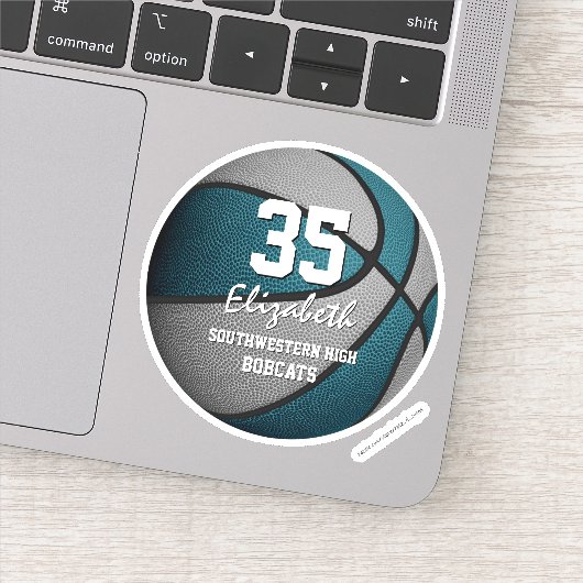 ティール（緑がかった色）グレーの女の子の男の子バスケットボールのチームカラー シール (詳細)