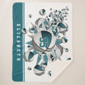 ティール(緑がかった色)グレーの女の子スポーツのデコのバスケットボールの星 シェルパブランケット (正面)