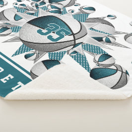 ティール（緑がかった色）グレーの女の子スポーツのデコのバスケットボールの星 シェルパブランケット