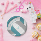 ティール（緑がかった色）グレーの子供10代バレーボールパーティー ペーパープレート (パーティー)