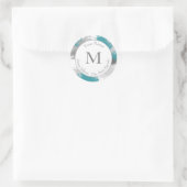 ティール（緑がかった色）グレーの抽象芸術ブラシストロークラベル ラウンドシール (バッグ)