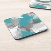 ティール（緑がかった色）グレーの抽象芸術モダンブラシ コースター (左側)