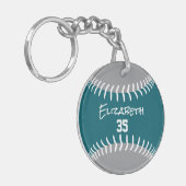 ティール(緑がかった色)グレーまたはANYチームカラーソフトボール キーホルダー (正面左)