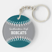 ティール(緑がかった色)グレーまたはANYチームカラーソフトボール キーホルダー (裏面)