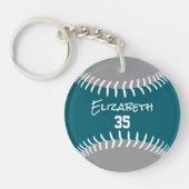ティール(緑がかった色)グレーまたはANYチームカラーソフトボール キーホルダー (正面)