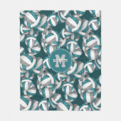 ティール（緑がかった色）グレーガーリースクールチームのカラーバレーボール フリースブランケット (正面)