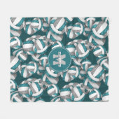 ティール（緑がかった色）グレーガーリースクールチームのカラーバレーボール フリースブランケット (正面(横))