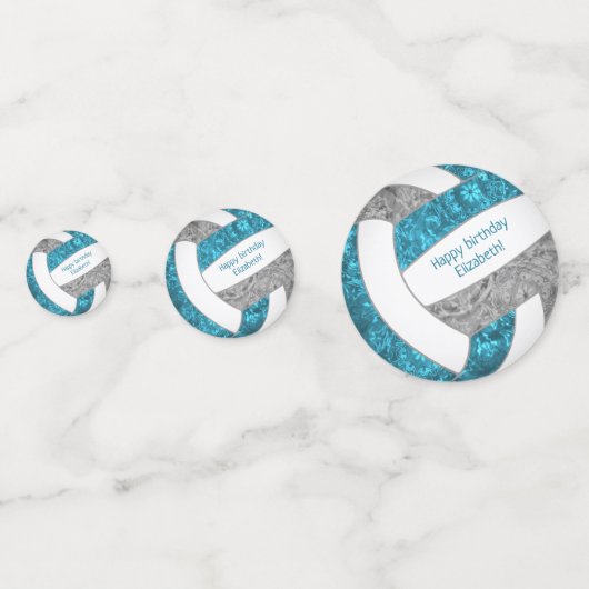 ティール(緑がかった色)グレーガーリーバレーボール誕生日パーティー コンフェッティ (正面)