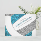 ティール(緑がかった色)グレーガーリーバレーボール誕生日パーティー 招待状 (スタンド正面)