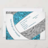 ティール(緑がかった色)グレーガーリーバレーボール誕生日パーティー 招待状 (裏面)