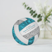 ティール(緑がかった色)グレーガーリーバレーボール誕生日パーティー 案内状 (スタンド正面)