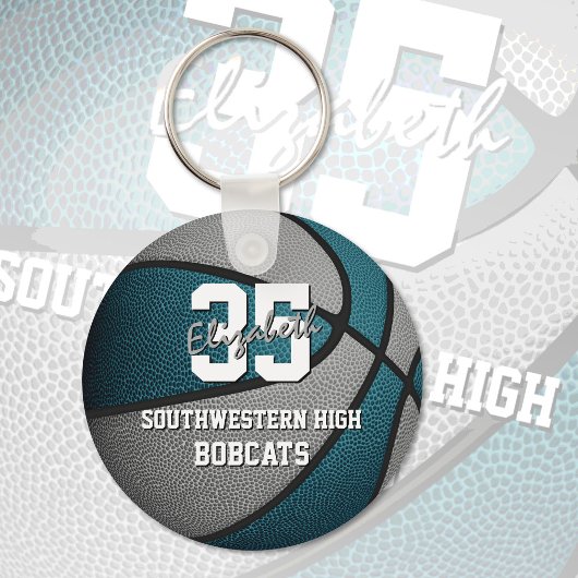 ティール(緑がかった色)グレーキッズスポーツギフトバスケットボールチーム名 キーホルダー