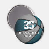 ティール(緑がかった色)グレーキッズスポーツギフトバスケットボールチーム名 マグネット (正面/裏面)