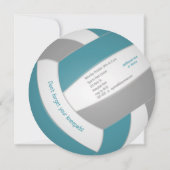 ティール（緑がかった色）グレーキッズティーンバレーボールお祝い 案内状 (裏面)