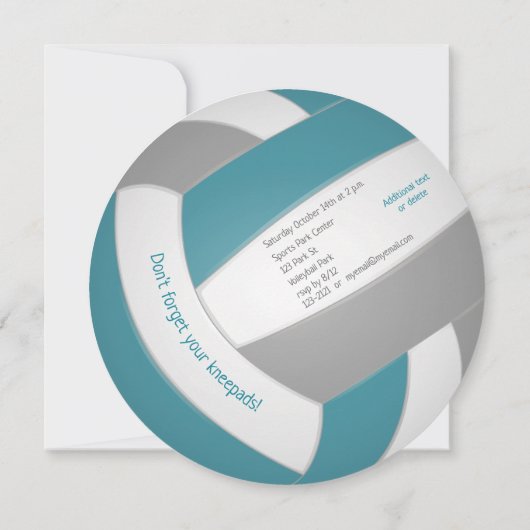 ティール（緑がかった色）グレーキッズティーンバレーボールお祝い 案内状 (裏面)