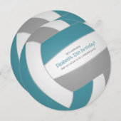 ティール（緑がかった色）グレーキッズティーンバレーボールお祝い 案内状 (正面/裏面)