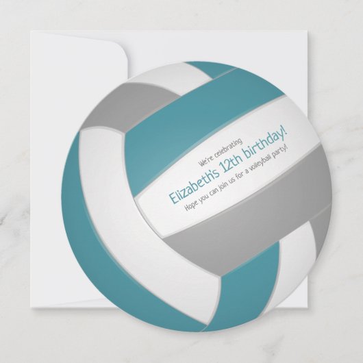 ティール（緑がかった色）グレーキッズティーンバレーボールお祝い 案内状 (正面)