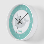 ティール(緑がかった色)グレークジラベビー子供部屋航海のキッズウォール 壁時計 (傾斜)