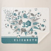 ティール(緑がかった色)グレーサッカーボールが女の子スポーツルームをスター シェルパブランケット (正面(横))