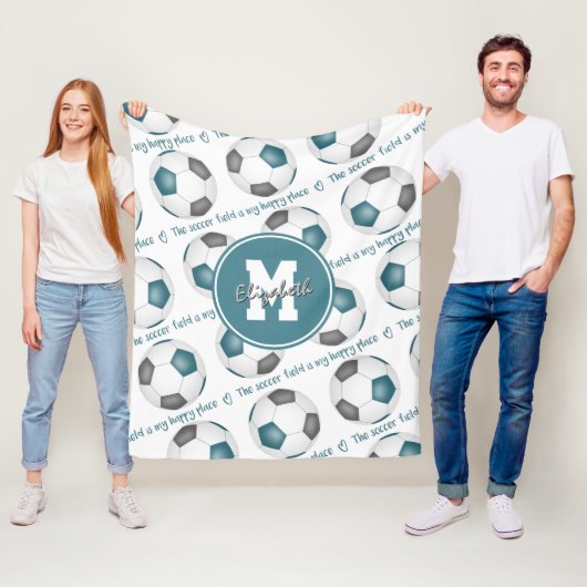 ティール（緑がかった色）グレーサッカー場は私の幸せな場所だ フリースブランケット (インサイチュ)