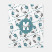 ティール（緑がかった色）グレーサッカー場は私の幸せな場所だ フリースブランケット (正面)