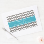 ティール（緑がかった色）グレーシェブロンサンキュー結婚式の引き出物ラベル 長方形シール (封筒)