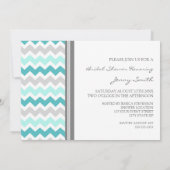 ティール（緑がかった色）グレーシェブロンブライダルシャワー招待状 招待状 (裏面)