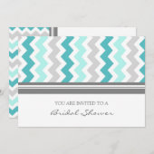 ティール（緑がかった色）グレーシェブロンブライダルシャワー招待状 招待状 (正面/裏面)