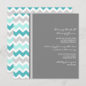 ティール(緑がかった色)グレーシェブロン婚約パーティ招待状 招待状 (正面/裏面)