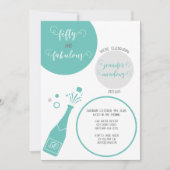 ティール（緑がかった色）グレーシャンパーニュ50と素晴らしい誕生日 招待状 (正面)