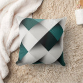 ティール(緑がかった色)/グレージオメトリパターン クッション (ブランケット)