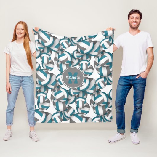 ティール(緑がかった色)グレースクールチームのカラーバレーボール フリースブランケット (インサイチュ)