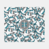 ティール(緑がかった色)グレースクールチームのカラーバレーボール フリースブランケット (正面(横))