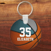 ティール（緑がかった色）グレースポーツガールボーイバスケットボールのチームカラー キーホルダー (正面)