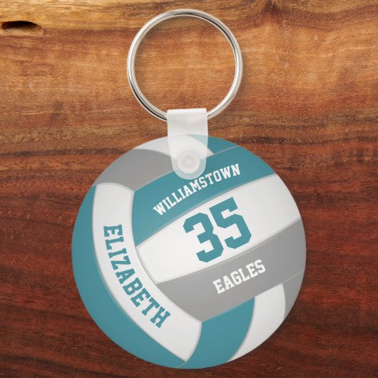 ティール(緑がかった色)グレースポーツチームカラーズガールズバレーボール キーホルダー (正面)