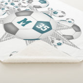 ティール(緑がかった色)グレースポーツデコールサッカーボールのパンク シェルパブランケット (3/4)