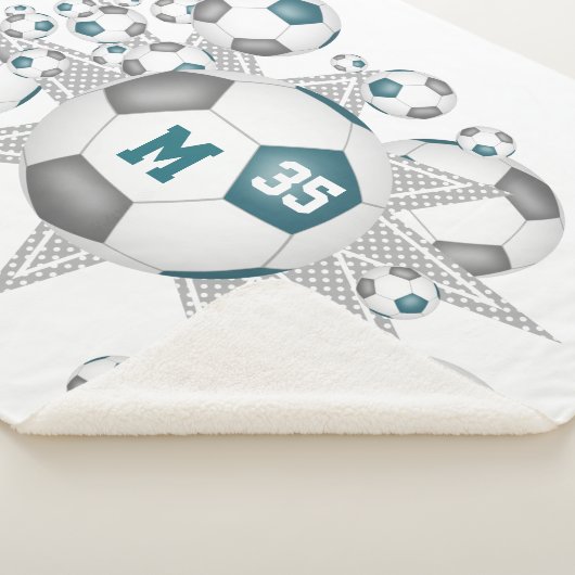 ティール(緑がかった色)グレースポーツデコールサッカーボールのパンク シェルパブランケット (3/4)