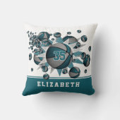 ティール(緑がかった色)グレースポーツデコールバスケットボールパンアウト クッション (裏面)