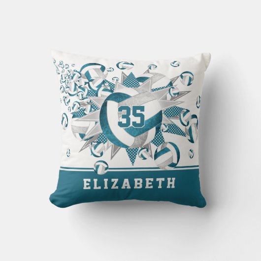 ティール(緑がかった色)グレースポーツルーム女子バレーボールのスター クッション (正面)