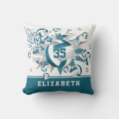 ティール（緑がかった色）グレースポーツルーム女子バレーボールのスター クッション (正面)