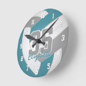 ティール（緑がかった色）グレースポーティパーソナライズされたバレーボール ラウンド壁時計 (傾斜)