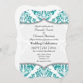 ティール(緑がかった色)グレーダマスクブラケットウェディング招待 招待状 (正面/裏面)