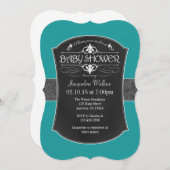 ティール(緑がかった色)グレーチャルクボードベビーシャワー招待状 招待状 (正面/裏面)