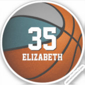 ティール（緑がかった色）グレーチームカラーガールズバスケットボールガールズボーイズ シール (正面)