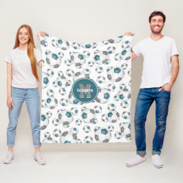 ティール（緑がかった色）グレーチームカラーガールズボーイズサッカーボール フリースブランケット