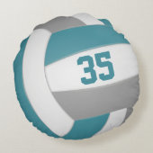 ティール（緑がかった色）グレーチームカラーキッズバレーボールルーム ラウンドクッション (裏面)