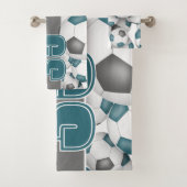 ティール（緑がかった色）グレーチームカラーサッカーボールの多くのスポーツ バスタオルセット (インサイチュ)