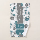 ティール（緑がかった色）グレーチームカラーサッカーボールの多くのスポーツ バスタオルセット (ハンドタオル)