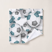 ティール（緑がかった色）グレーチームカラーサッカーボールの多くのスポーツ バスタオルセット (ウォッシュタオル)